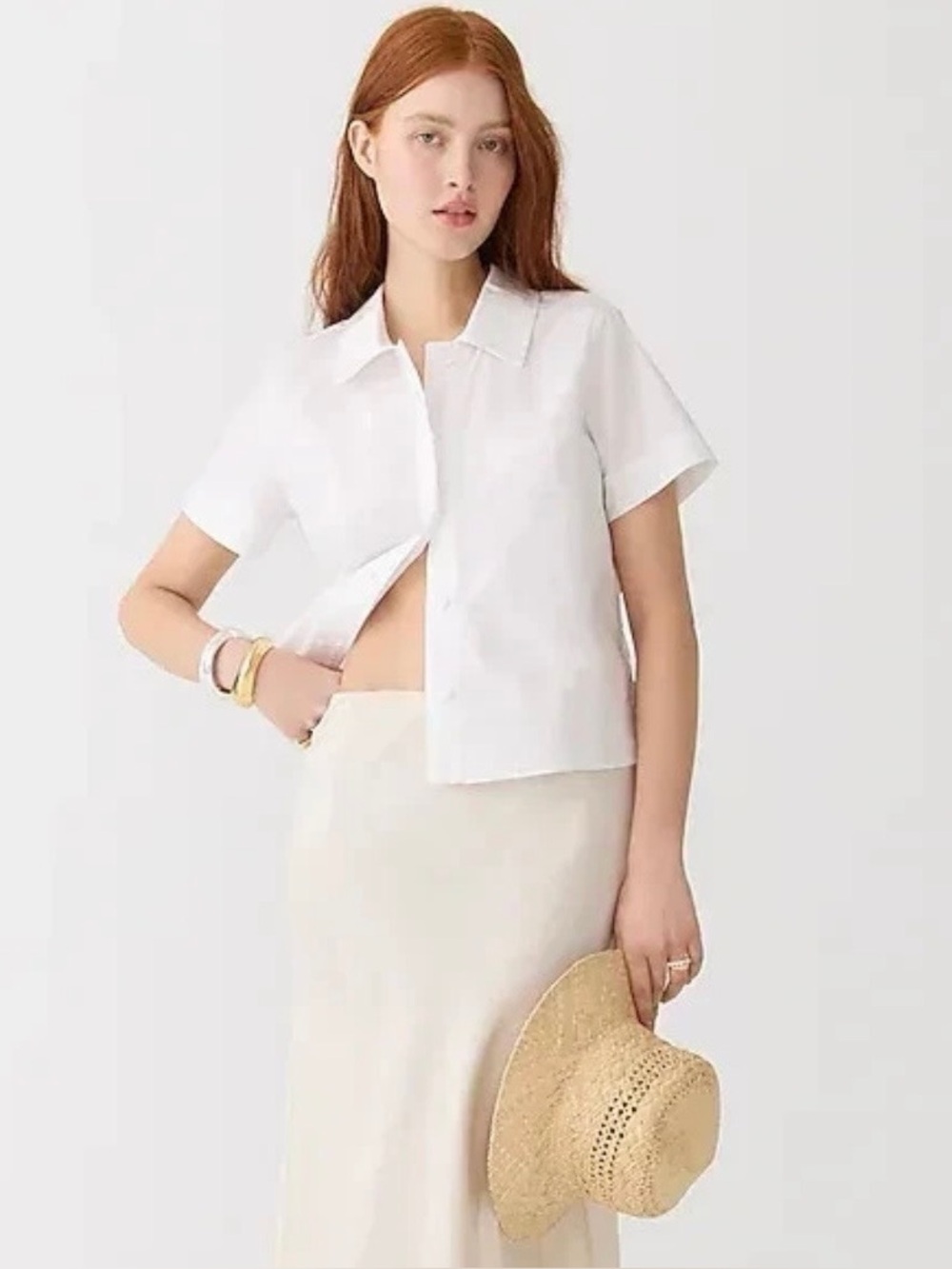 J. Crew Gamine Shirt Short Sleeve White Button Down Cotton Poplin